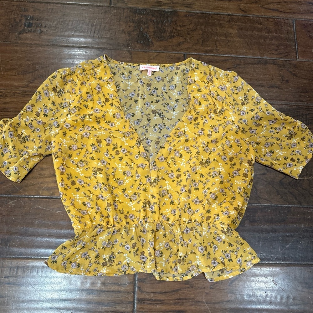 re:named Mustard Floral Blouse